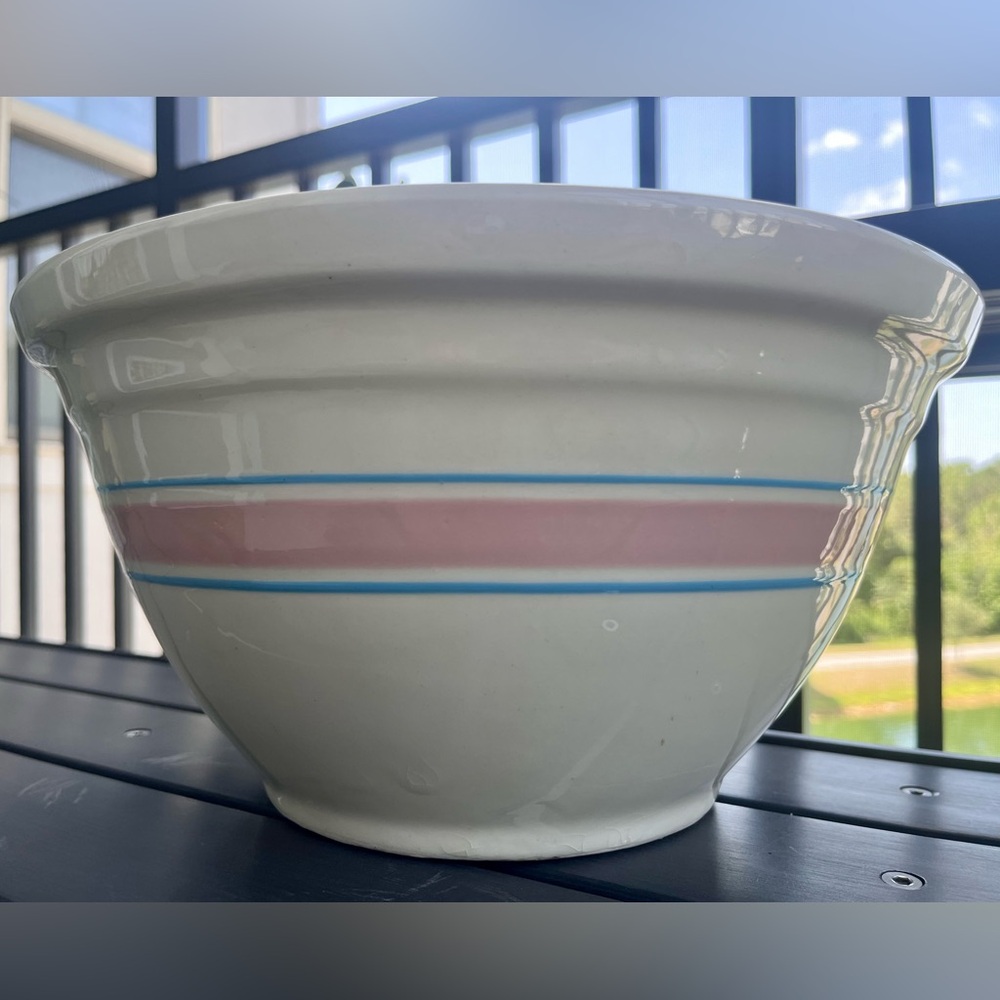 Vintage McCoy, Nelson Stoneware Pink & Blue Stripes collection - 12” Mixing Bowl